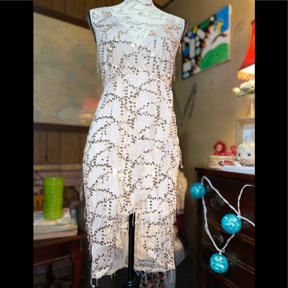 NWOT Nude colored sequins covers dress. Beautiful. The sequins dangle throughout - Picture 5 of 10